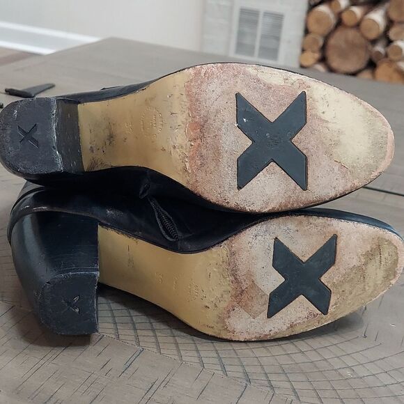 Muxart Black Leather Fold Over Heeled Ankle Booties Sz 39 - Picture 10 of 15